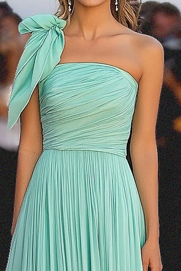 Mint A Line One Shoulder Chiffon Gala Dress